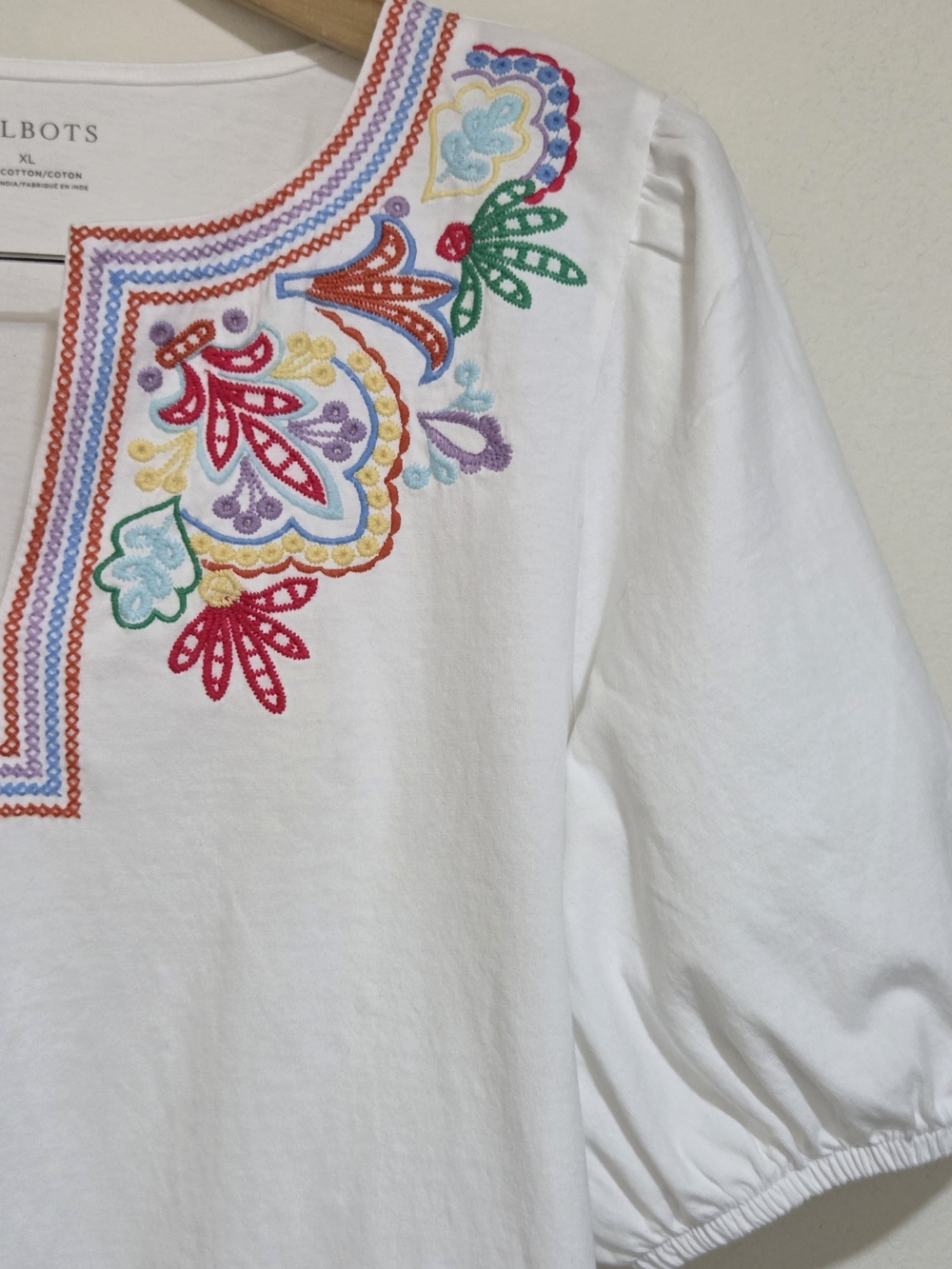 Talbots Embroidered Split Neck Top - Picture 5 of 11